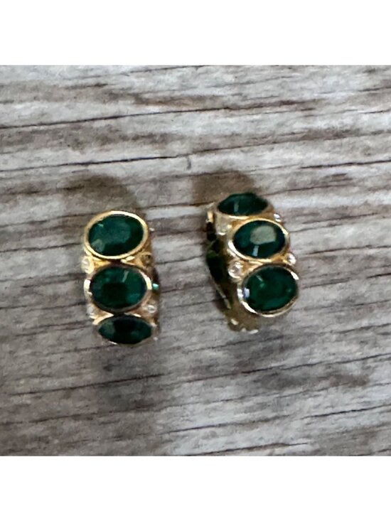 Swarovski Jewelry - Swarovski Emerald Green Crystal Gold Tone Huggie Hoop Earrings Signed Vintage